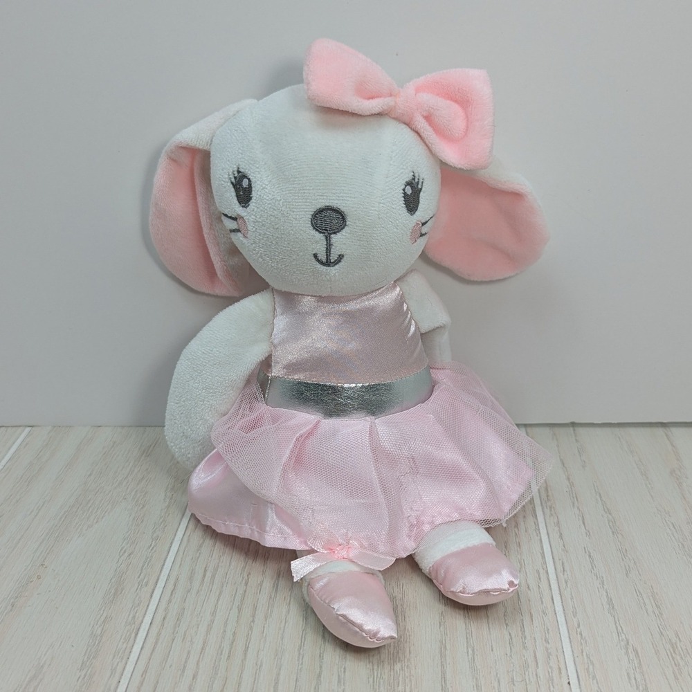 Duck Duck Goose Plush Bunny White Pink Ballerina Tutu Bow Baby Safe toy sewn eye